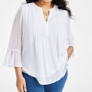 Plus Size Printed Pintuck Blouse White